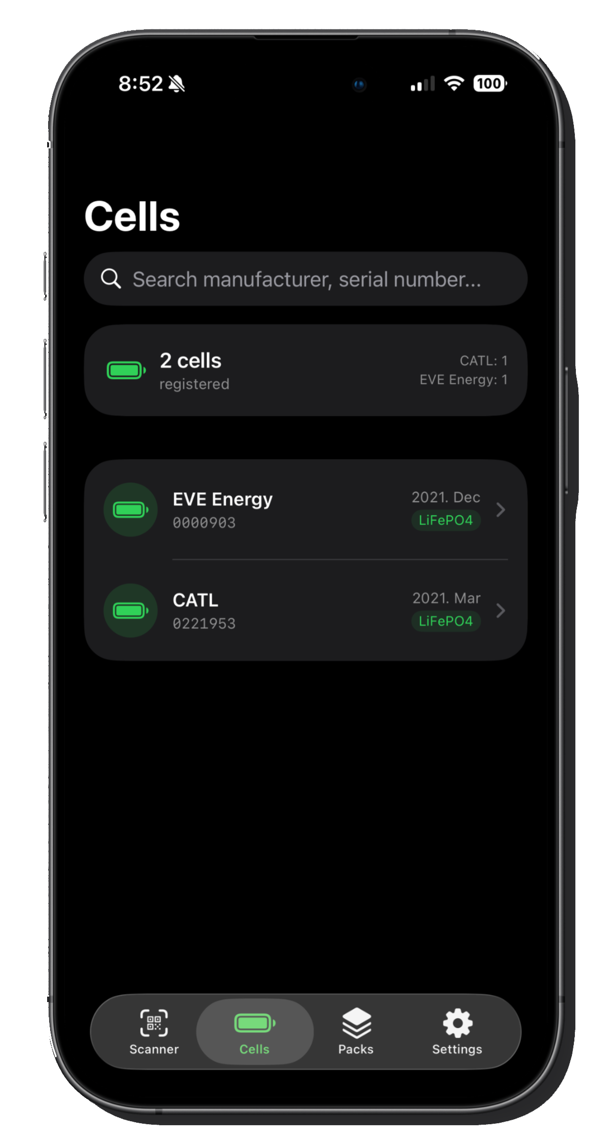 LiFePO4 QR iPhone App Screenshot